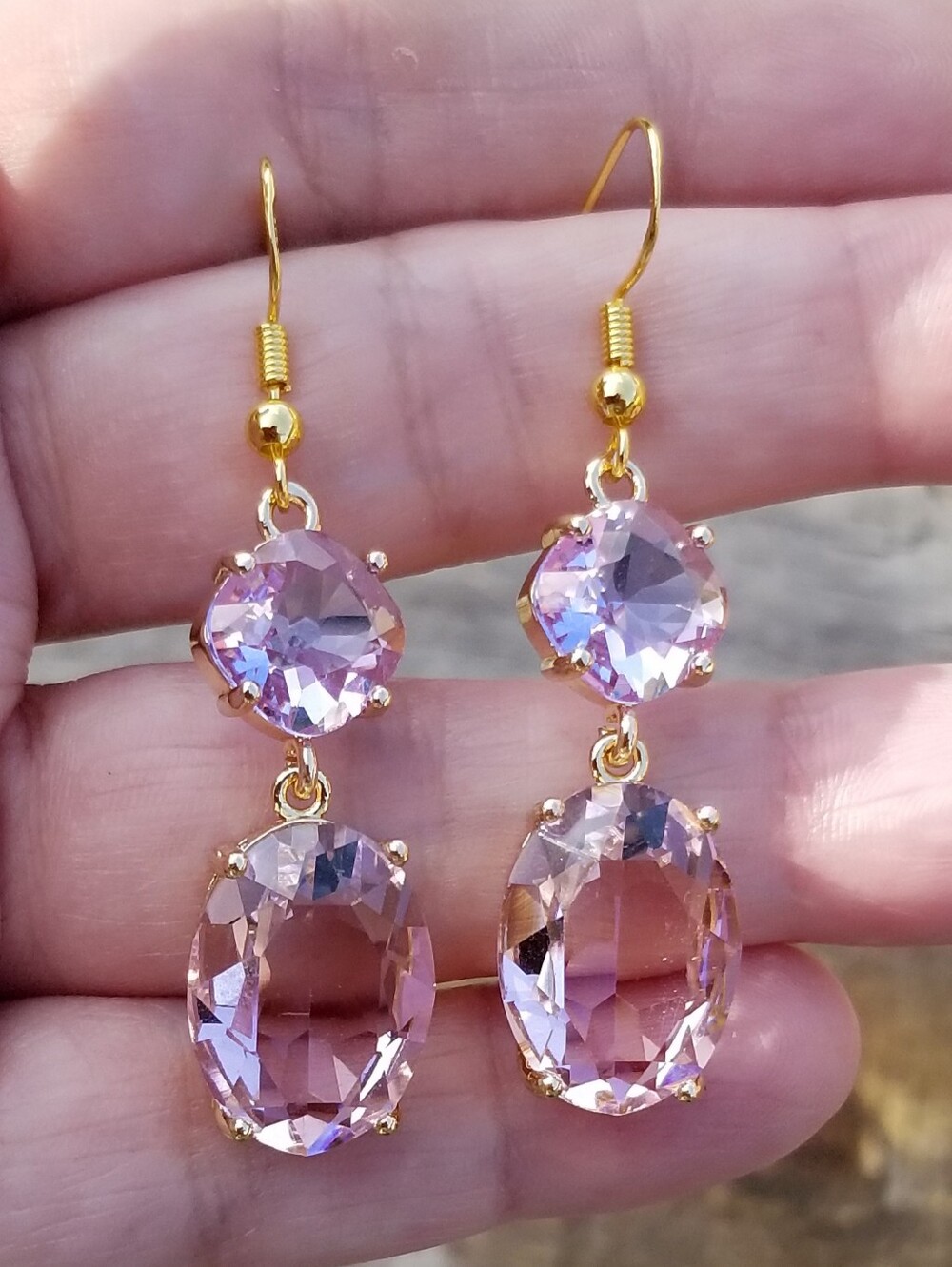 14k Gold Purple Alexandrite & Pink Tourmaline Dangle Earrings, Bridal Earrings